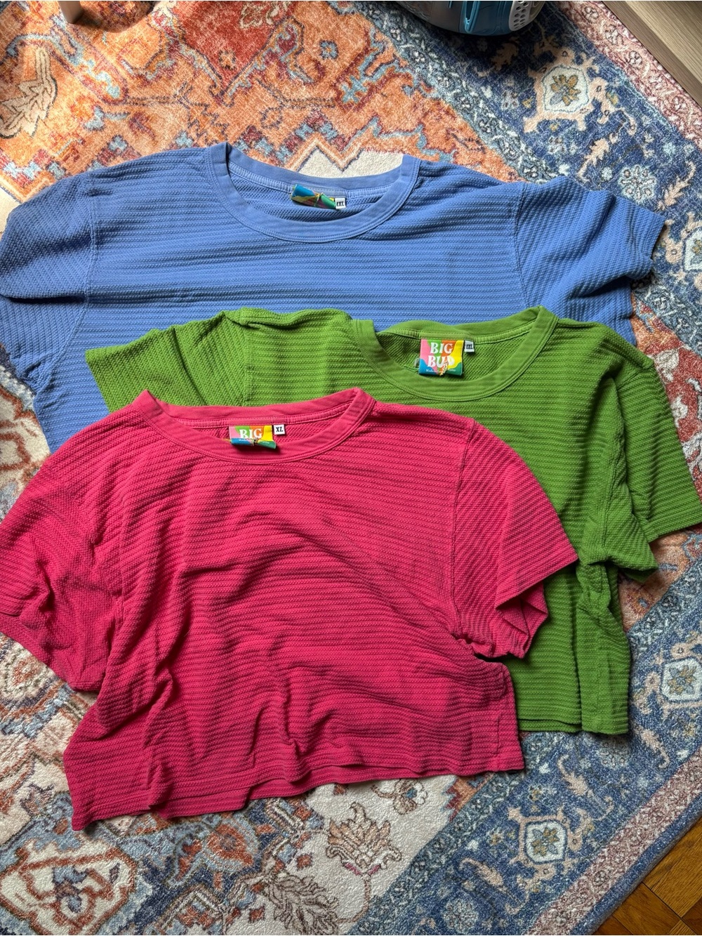 Big Bud Press Blue, Green & Pink Ribbed Crop Tee Trio